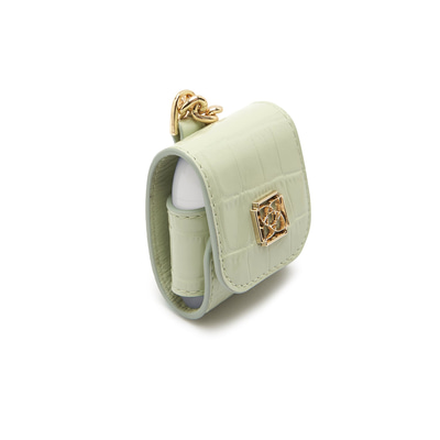 Açık Yeşil Zincir Detaylı Deri Airpods Kılıfı