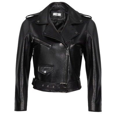 Adalbeorht Kadın Deri Kısa Biker Mont