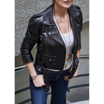 Adalbeorht Kadın Deri Kısa Biker Mont