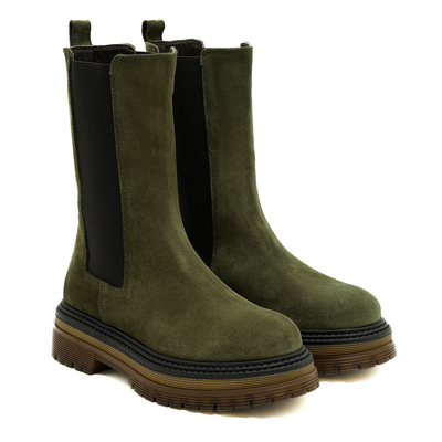 Adella Yeşil Kadın Yandan Lastikli Süet Deri Chelsea Bot