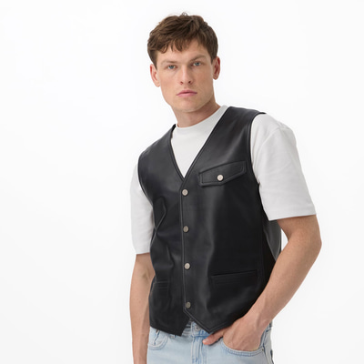 Aditsan Siyah Erkek Deri Yelek