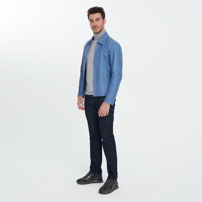 Adohi Mavi Erkek Deri Mont