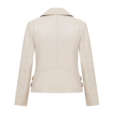 Adsilla Krem Kadın Deri Biker Ceket