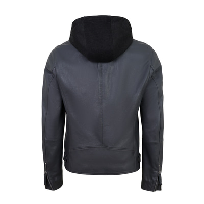 Aimone Gri Erkek Kapüşonlu Deri Ceket