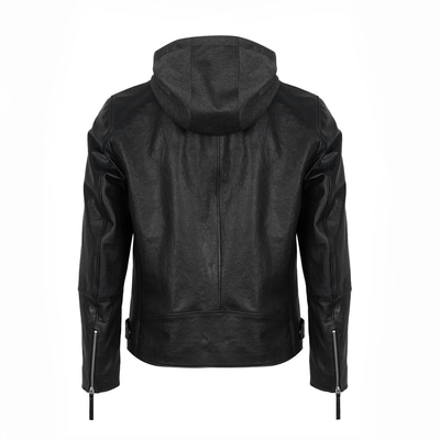 Aimone Siyah Erkek Kapüşonlu Deri Ceket