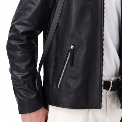 Aimone Siyah Erkek Kapüşonlu Deri Ceket