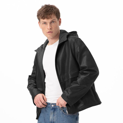 Alanzo Siyah Erkek Çift Taraflı Deri Bomber Ceket