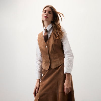 Alaqua Kahve Kadın Süet Deri Yelek