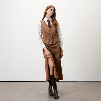 Alaqua Kahve Kadın Süet Deri Yelek