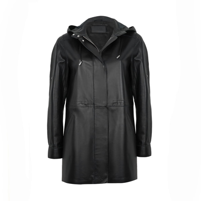 Aldabella Siyah Kadın Perforeli Deri Pardösü