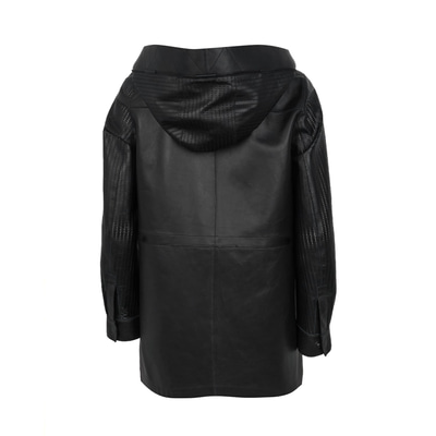 Aldabella Siyah Kadın Perforeli Deri Pardösü