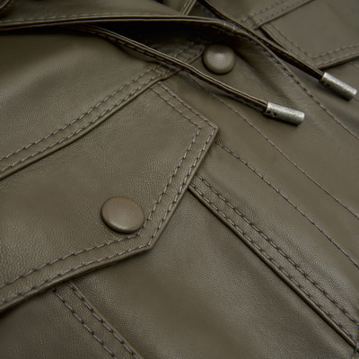 Alicia Haki Kadın Deri Kapüşonlu Ceket