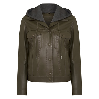 Alicia Haki Kadın Deri Kapüşonlu Ceket