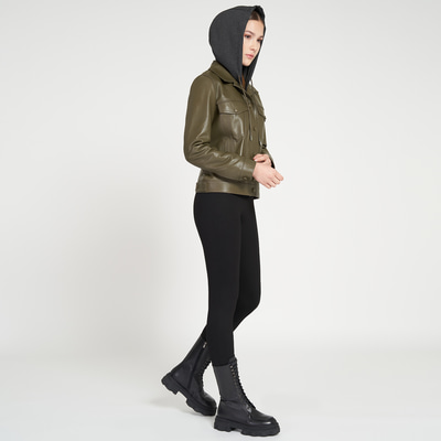 Alicia Haki Kadın Deri Kapüşonlu Ceket