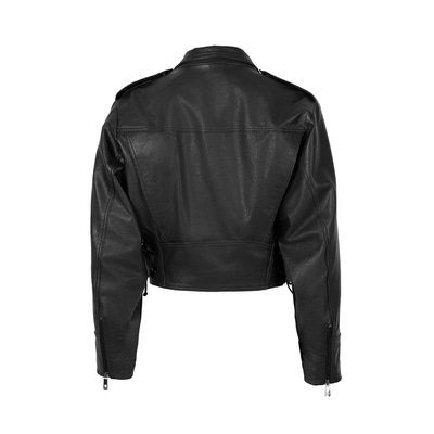 Allayna Siyah Kadın Deri Biker Ceket