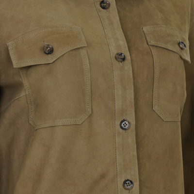 Allecra Yeşil Kadın Süet Deri Gömlek