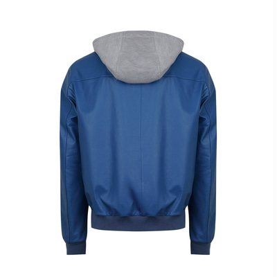 Also Mavi Erkek Kapüşonlu Deri Mont