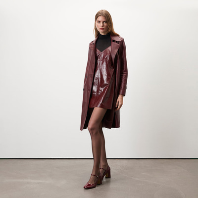 Amayeta Bordo Kadın Deri Elbise