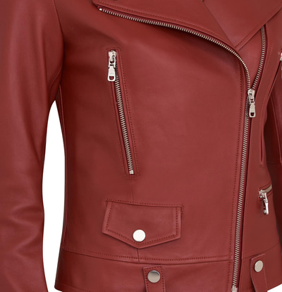 Amelia Kırmızı Kadın Biker Deri Ceket