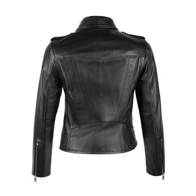 Amelia Siyah Kadın Biker Deri Ceket