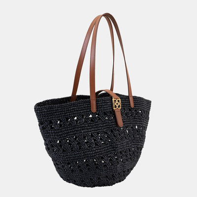 Amelie Siyah Kadın Deri Detaylı Hasır Omuz Çantası