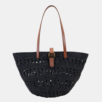 Amelie Siyah Kadın Deri Detaylı Hasır Omuz Çantası