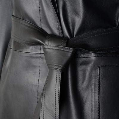 Amiah Siyah Kadın Oversize Deri Pardösü