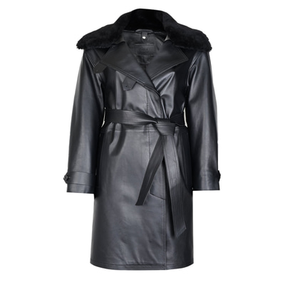 Amiah Siyah Kadın Oversize Deri Pardösü