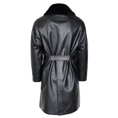 Amiah Siyah Kadın Oversize Deri Pardösü