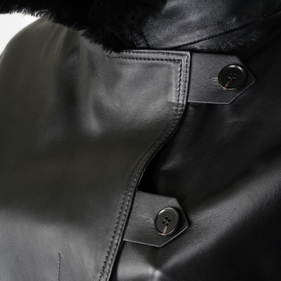 Amiah Siyah Kadın Oversize Deri Pardösü