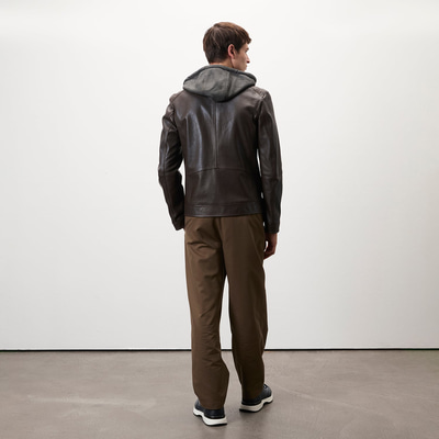 Analu Koyu Kahve Erkek Kapüşonlu Deri Mont