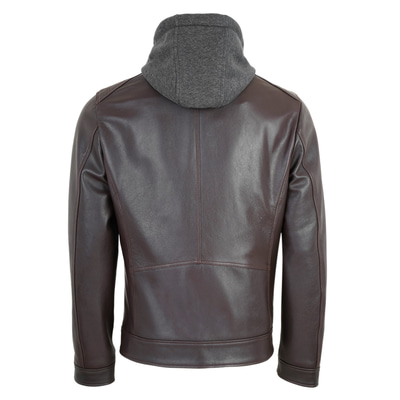 Analu Koyu Kahve Erkek Kapüşonlu Deri Mont