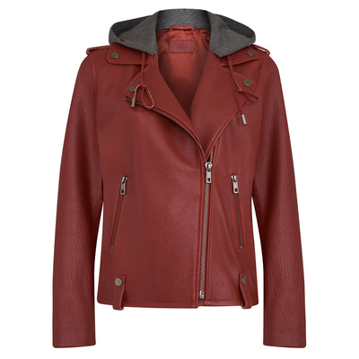 Anita Kırmızı Kadın Kapüşonlu Biker Deri Ceket