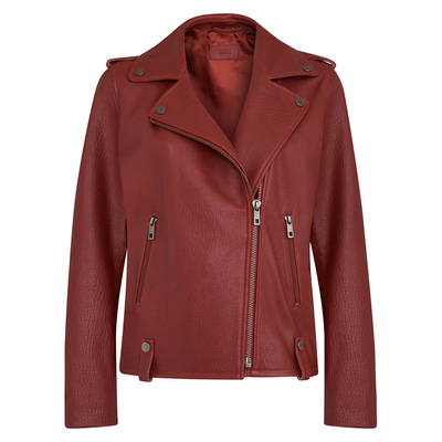 Anita Kırmızı Kadın Kapüşonlu Biker Deri Ceket