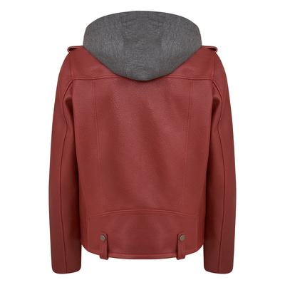 Anita Kırmızı Kadın Kapüşonlu Biker Deri Ceket