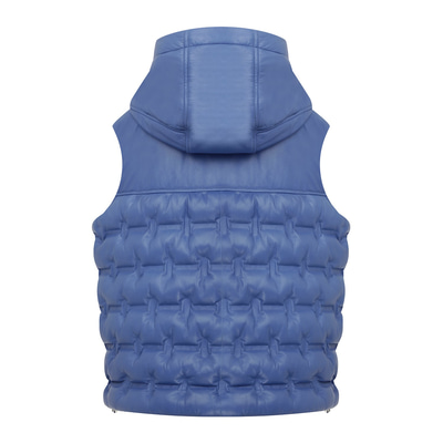 Anitra Mavi Kadın Kapüşonlu Puffer Deri Yelek