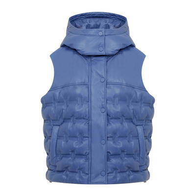 Anitra Mavi Kadın Kapüşonlu Puffer Deri Yelek