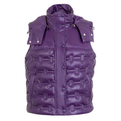 Anitra Mor Kadın Kapüşonlu Puffer Deri Yelek