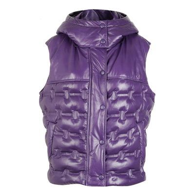 Anitra Mor Kadın Kapüşonlu Puffer Deri Yelek