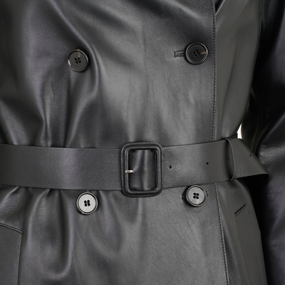 Annily Siyah Kadın Deri Trençkot