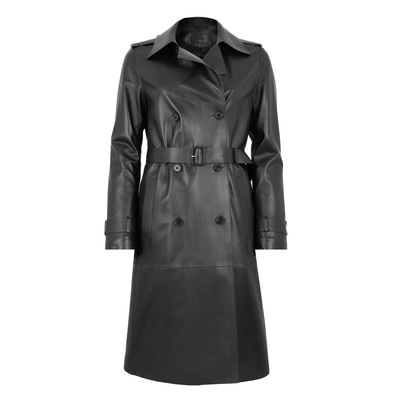 Annily Siyah Kadın Deri Trençkot