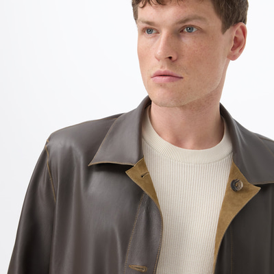 Anoki Haki Erkek Çift Taraflı Süet Deri Mont