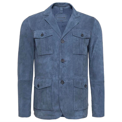 Antonin Mavi Erkek Süet Safari Deri Ceket