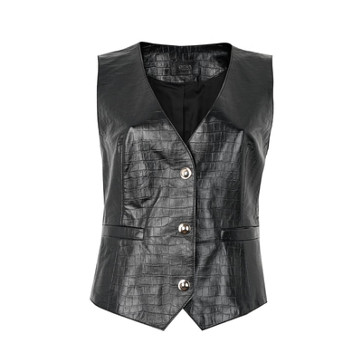 Arnia Siyah Kadın Kroko Baskılı Deri Yelek