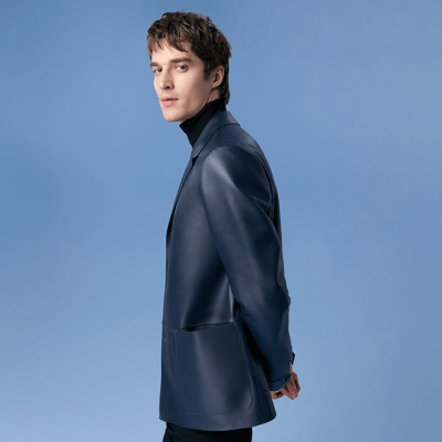 Auburn Mavi Erkek Deri Blazer Ceket