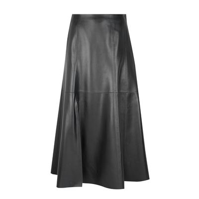 Aulii Siyah Kadın Yırtmaçlı Deri Etek