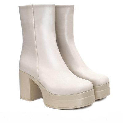 Aurel Krem Kadin Platform Topuklu Bot