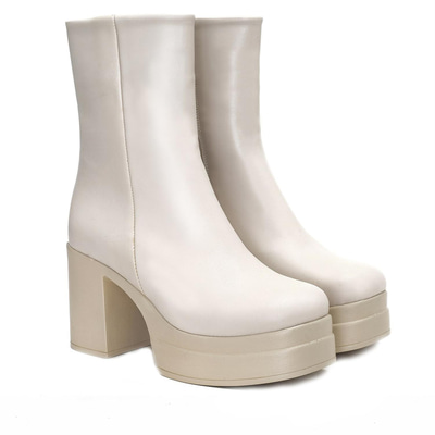 Aurel Krem Kadin Platform Topuklu Bot