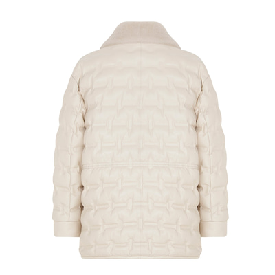 Avari Krem Kadın Puffer Deri Mont