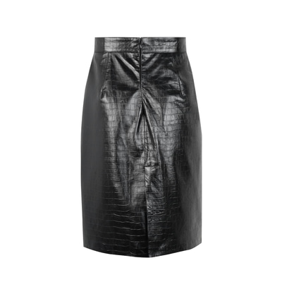 Ayalisse Siyah Kadın Kroko Baskılı Deri Etek